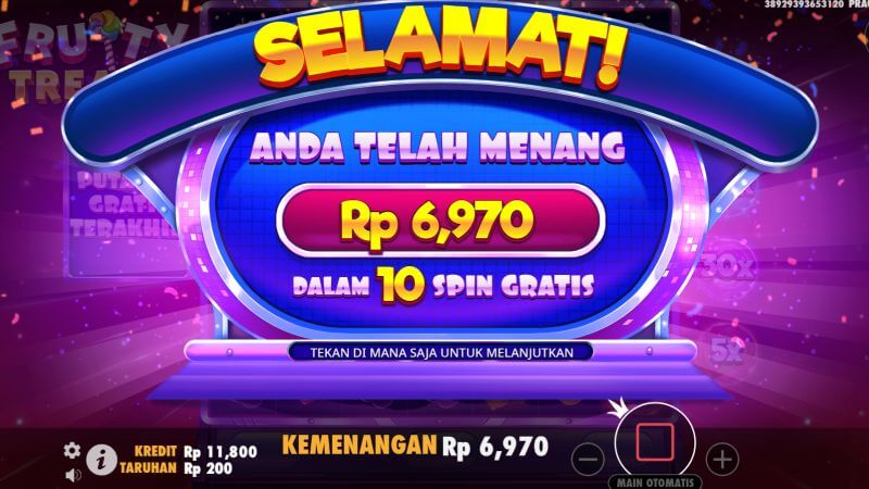 Tampilan Kemenangan di Slot Fruty Treats