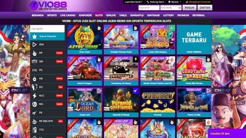 Berbagai Macam Permainan Slot Online tersedia di Situs Vio88