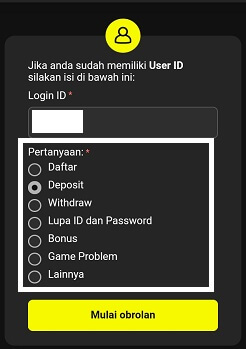 isi user id dan jenis pertanyaan