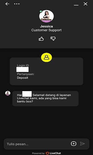 tampilan chat di fitur cuctomer service aplikasi Vio88